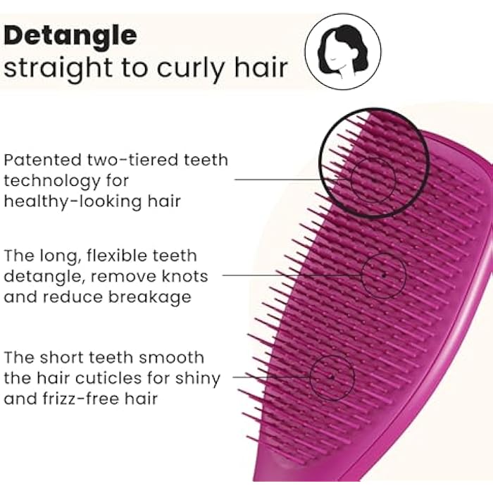 Tangle Teezer Ultimate Detangler Hairbrush for Wet & Dry Hair, Eliminates Knots & Reduces Breakage for All Hair Types, Electric Raspberry - Image 2